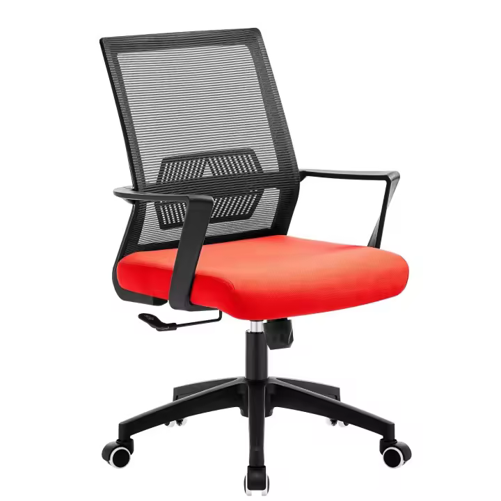 Sillón de oficina RISLEY, negro, malla negra, tejido rojo - 1