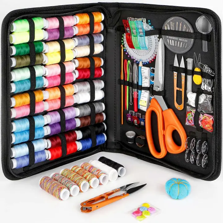 Kit de costura para adultos, accesorios de suministro de costura profesional con tijeras a la herramienta, Hilo 43XL, 30 Agujas y más - 1