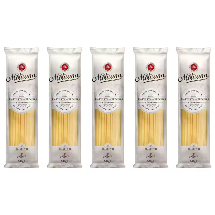 LA MOLISANA-spaguetti N.15 5bolsa *500 g-LINGUINE MOLISANA Nº6 5BOLSA*500 GR-penne rigate N.20 5* 500 g-rigatoni N.31 5bolsa* 500 g-MACCHERONI Nº37 5*500G-farfalle rigate N.66 5*500G-FUSILLI Nº 28 5*500G-Cous cous 1KG*3BOLSA - 1