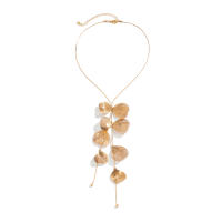 Collar Largo De Hojas Doradas Lacteo Fashion Para Mujer Collar De Encaje Joyería De Fiesta Trendy Metal Flor Sin Cadena - details 2