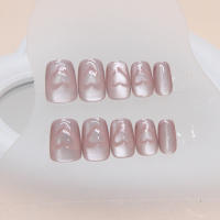Uñas Postizas Francesas Cortas Cuadradas 24 Piezas Con Amor +1 Pegamento +1 Lija Material De Resina Estilo Gato Simple - details 2