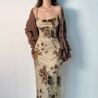 Vestido De Encaje Vintage CIBBAR Y2k Para Mujer Sin Mangas Estampado Floral Elegante Y Elegante De Verano Con Cinturón Acolchado Largo - details 12