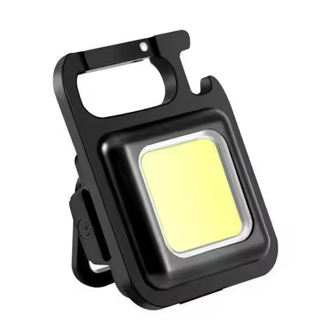 Linterna pequeña, linternas de lavero recargables brillantes, minilinterno COB de 1000 lúmenos con 3 Modos de Luz, Luz de Bolsillo con soporte plegable, abrebotellas y base magnética para caminar [Clase de eficiencia energética A ++] - 1