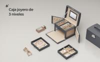SONGMICS Caja Joyero de 3 Niveles, Caja para Joyas con Asa, 2 Cajones, Espejo, Cerradura, para Viajar, Estilo Moderno, Regalo para Seres Queridos, Blanco Clásico/Gris Pizarra/Negro Clásico - details 1