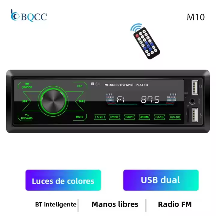 BQCC 1 Din Estéreo De Coche Con Pantalla Táctil BT MP3 Carga Rápida FM Dual USB AUX Luces Coloridas Juego Handsfree Multimedia - 1