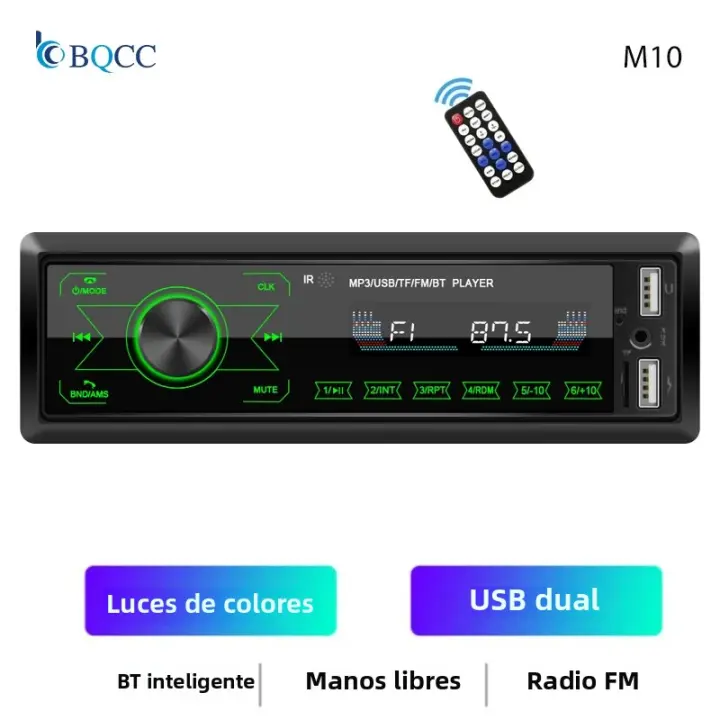 BQCC 1 Din Estéreo De Coche Con Pantalla Táctil BT MP3 Carga Rápida FM Dual USB AUX Luces Coloridas Juego Handsfree Multimedia - 1