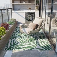 Outsunny Alfombra de Exterior 152x243 cm Alfombra Reversible con Patrón de Hojas para Terraza Balcón Patio Camping Playa Verde Oscuro y Blanco - details 1