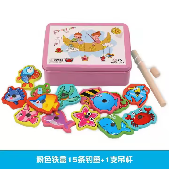 Juego De Pesca Magnético De Madera Montessori Juguete Educativo Para Niños Entrenamiento De Habilidades Motoras Puzzle De Pescar Pez - 1