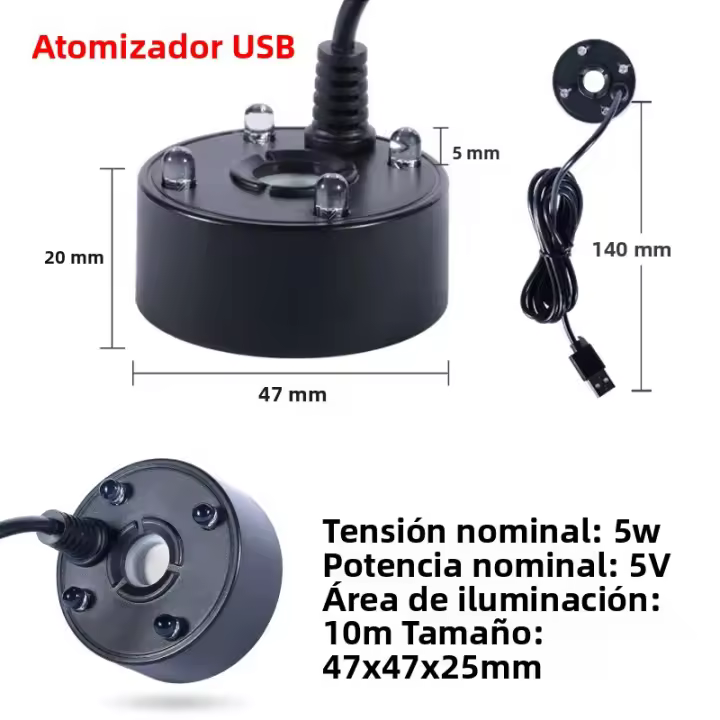 1PC 5V USB Humidificador De Niebla Para Acuario Con 4 Luces LED Coloridas Bomba De Agua Fuente De Agua Para Tanque De Peces Y Estanques - 1