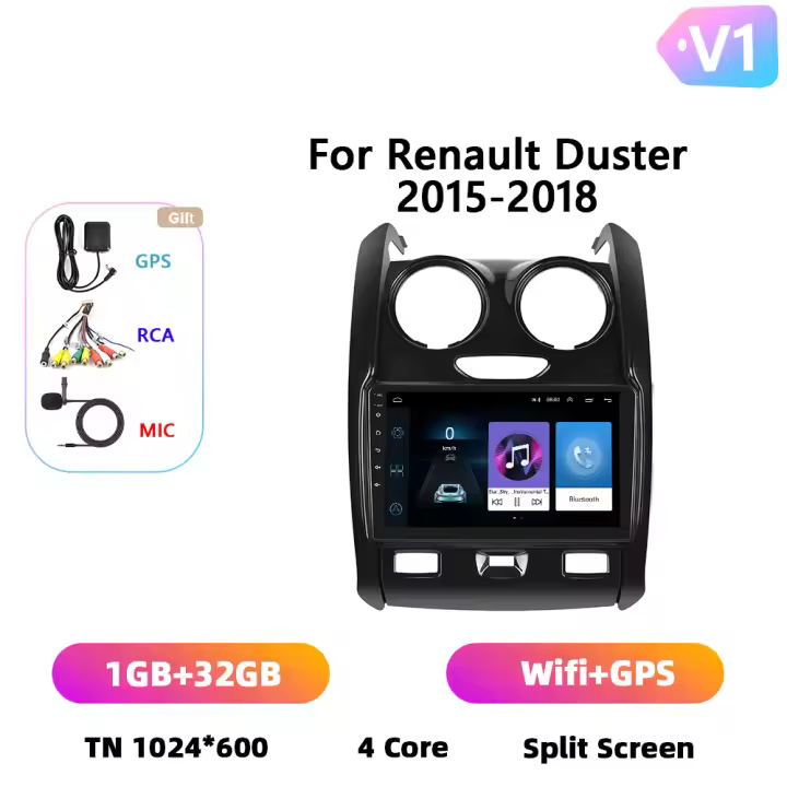 Podofo Radio de coche Android 2 Din para Renault Duster 2015 2016 2017 2018 Carplay 8+128GB AI Voice WIFI+4G DSP GPS Navegación Multimedia Reproductor de Video - 1