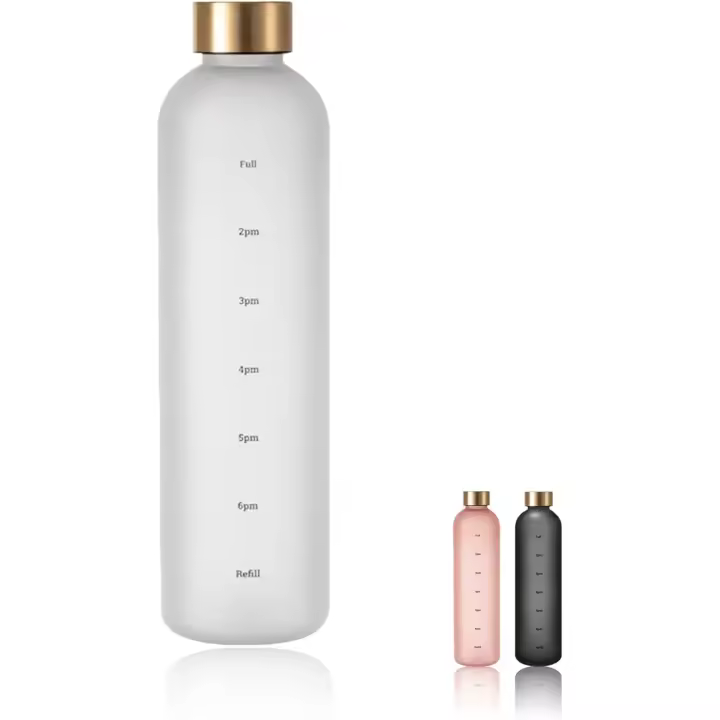 Botella de Agua motivacional de 1 litro con marcadores de tiempo para Beber, botella de plástico reutilizable para Gimnasio Y - 1