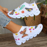 Zapatillas De Mujer De Punto Con Cristales Transpirables Y Ligeros Para Verano 2024 Zapatos Casuales De Deporte Planos Con Mesh Respirable Talla Verdadera - details 4