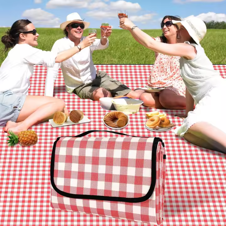 Manta de picnic, Manta de Playa Grande de 200x200 cm, Manta de camping, Con ASA, fondo impermeable, lavable a Máquina, Manta de senderismo plegable para Exterior - 1