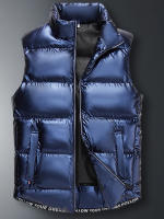 Chaleco De Algodón Grueso Para Hombres Moda Otoño/Invierno 2024 Estilo Casual Cuello Erguido Brillante Tamaño Grande Con Bolsillos Y Cierre De Cremallera - details 18