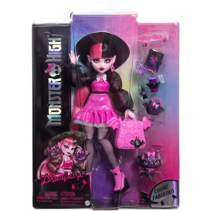 Monster High Fabulosa Draculaura Muñeca articulada con Mascota Count Fabulous, Conjunto de Moda y Accesorios, Juguete +4 años (Mattel HRP64) - 1