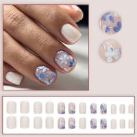 Kit De Uñas Postizas Con Diseño Geométrico Y Estampado De Océano Azul 24 Piezas Uñas Falsas Cortas De ABS Para Arte De Uñas - details 65