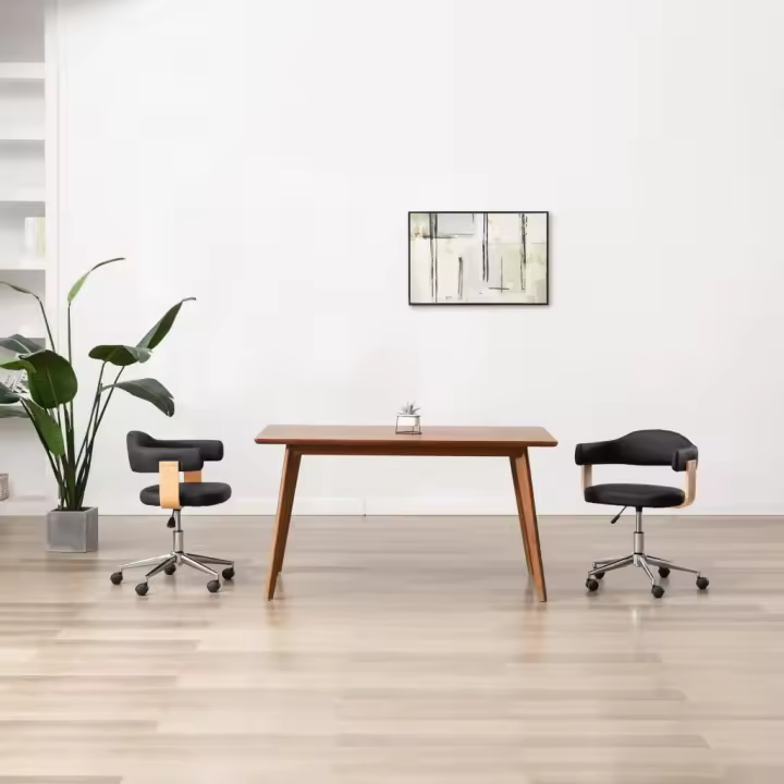 vidaXL Silla de oficina giratoria madera curvada cuero sintético negro en color negro y marrón oscuro/Taupé/Crema y más | cómodas modernas ergonómicas para comedor cocina salón hogar - 1