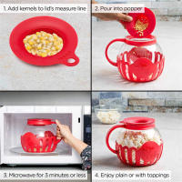 2.25QT Popper De Palomitas Con Vidrio Y Tapa De Silicona Para Microondas Seguro Al Calor JT186 Herramienta De Hornear Y Pastry - details 3