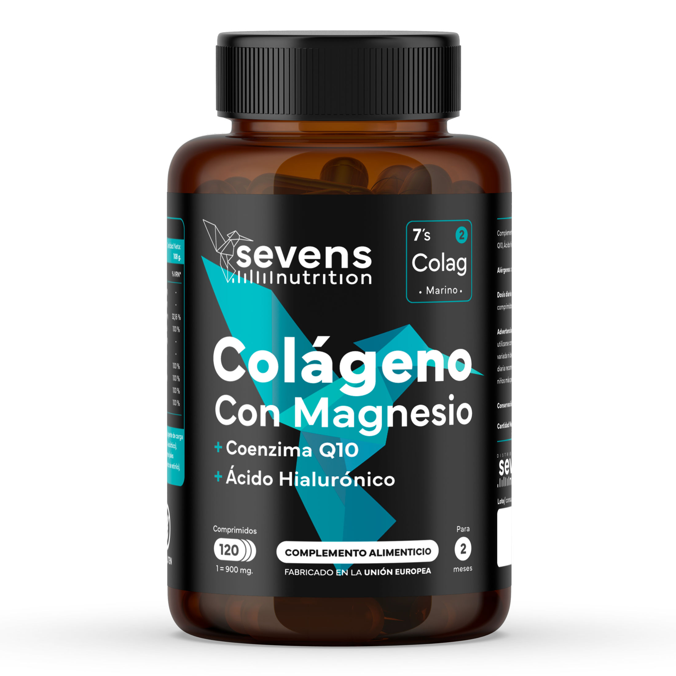 Colágeno Marino Hidrolizado con Magnesio, Ácido Hialurónico y Coenzima Q10 - Fortalecimiento óseo, articular, muscular y cutáneo - Suplemento completo con Vitaminas A, C, D3, B12 y Zinc - SEVENS NUTRITION