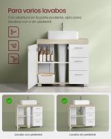 Mueble bajo lavabo para baño blanco, 3 cajones, 2 compartimentos, apto para lavabos de pie, con pedestal - details 11