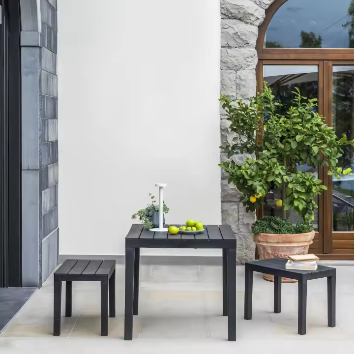 KG KITGARDEN - Conjunto de Jardín Exterior (2 Bancos y 1 Mesa), Imitación Madera, Antracita - SET PAPUA - 1