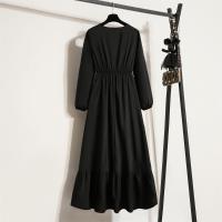 Vestido Largo Para Mujer Verano Otoño Mujer Vestidos Sólidos Manga Larga Cuello Redondo Casual Chiffon Vestidos Musulmanos Sólidos Sueltos Maxi - details 14