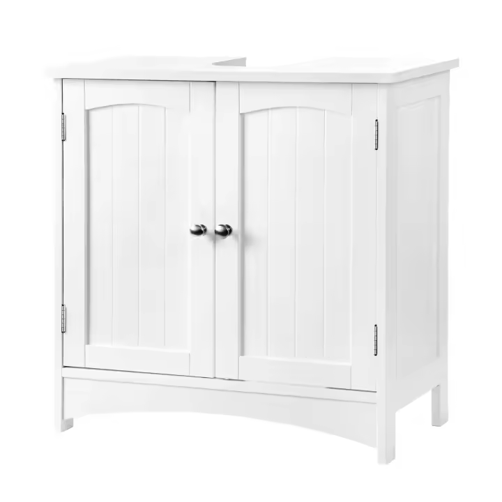 Armario de baño bajo lavabo con 2 puertas y 2 compartimentos, balda ajustable, almacenaje eficiente, 60x30x60 cm, blanco - 1