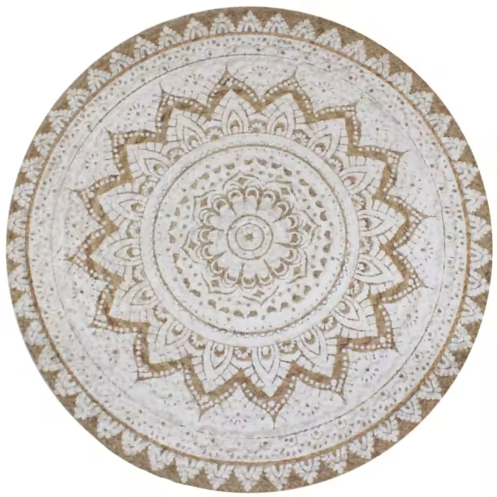 vidaXL Alfombra redonda yute trenzado estampado Diámetro 90 cm,  120 cm,  150 cm y mas Alfombras de área  Alfombra de Piso para Sala de Estar Dormitorio Habitación Salón - 1