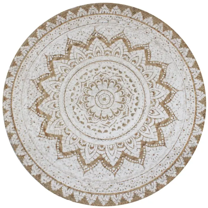 vidaXL Alfombra redonda yute trenzado estampado Diámetro 90 cm,  120 cm,  150 cm y mas Alfombras de área  Alfombra de Piso para Sala de Estar Dormitorio Habitación Salón - 1