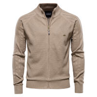 Suéter para Hombre, Chaqueta Cárdigan de Otoño para Hombre, Nuevo suéter Jacquard con Solapa de Color sólido, suéter Informal con Cuello Alto - details 3