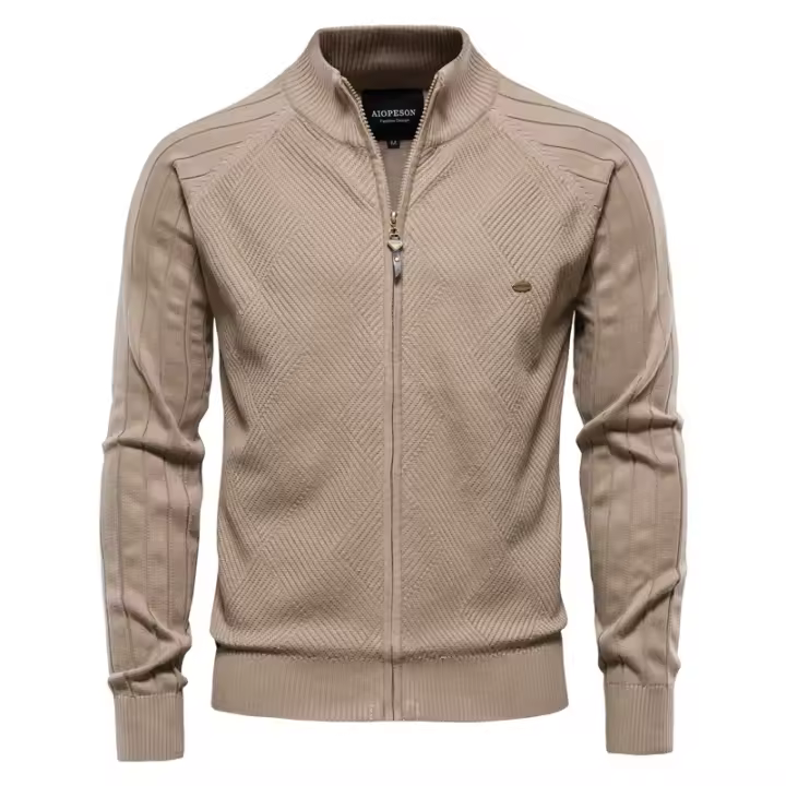 Suéter para Hombre, Chaqueta Cárdigan de Otoño para Hombre, Nuevo suéter Jacquard con Solapa de Color sólido, suéter Informal con Cuello Alto - 1