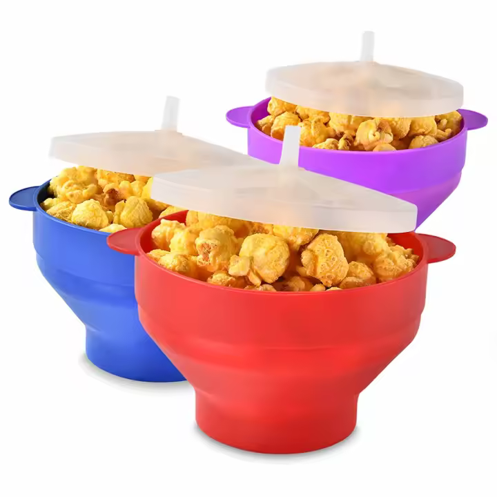 Bol De Silicona Para Popcorn Al Microondas 1/3Pcs Rojo Con Tapa Hacer Popcorn Fácil Herramienta De Cocina De Alta Calidad Para Frutas Y Galletas - 1
