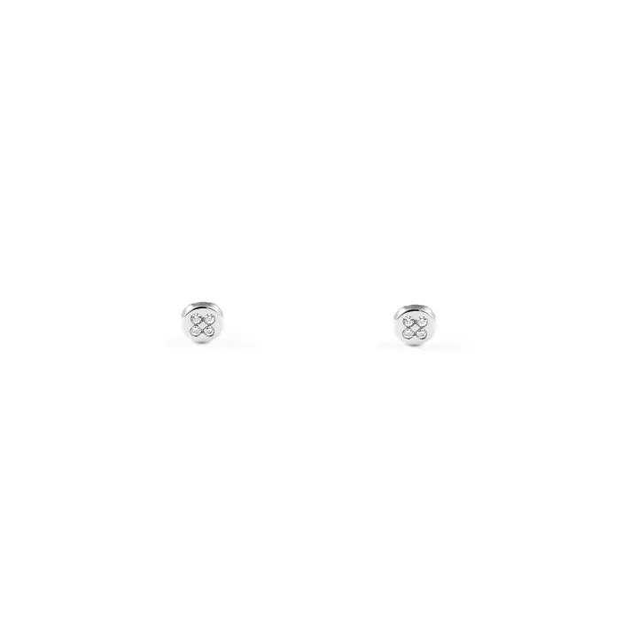 Pendientes Bebe Oro Blanco 9K Redondo Circonita Brillo - Mondepetit - 1