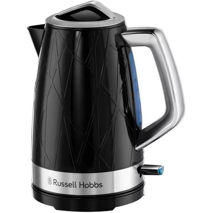 Russell Hobbs Hervidor Structure Negro 28081-70 - textura de plástico, 1,7 l, detalles de acero inoxidable, zona de ebullición rápida, visor de nivel del agua, iluminación interior azul, 2400 W - 1