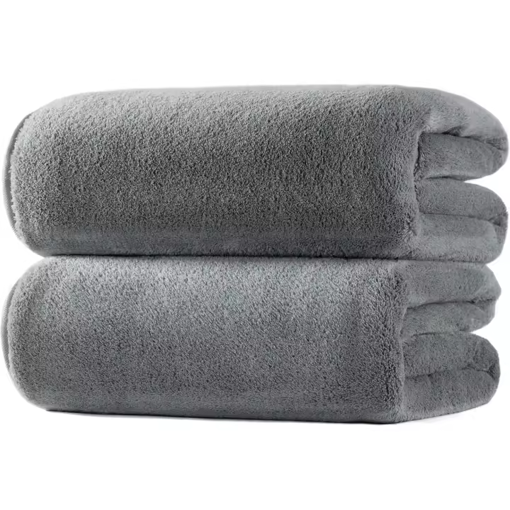 Toalla de Baño de microfibra de felpa de secada sin pelusas, 60x30, paquete de 2 (gris, forro polar Coral) - 1