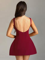 Vestido Mini Elegante A-line Para Mujer Sin Mangas Abierta Espalda Descubierta Color Sólido Vestido De Fiesta Vestidos - details 4