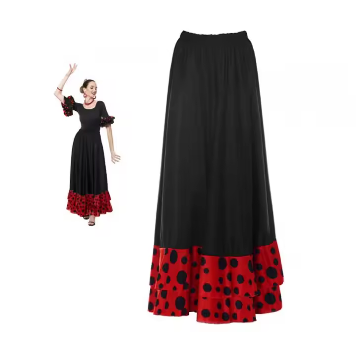 Partilandia Falda Sevillana doble Volante con Lunar rojo y negro para mujer - 1