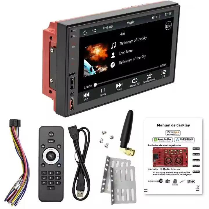 BQCC 7" 2Din Reproductor MP5 Para Coche Con Carga USB RDS Luz Colorida Android AUTO CarPlay BT Radio FM Mirrorlink FS02W - 1