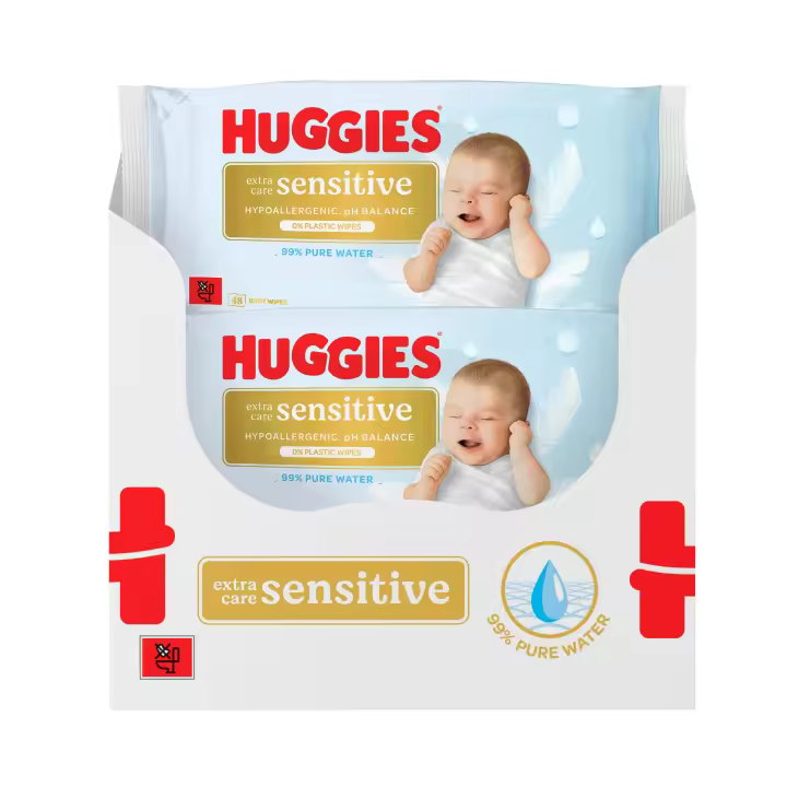 Huggies Extra Care Sensitive 672 Toallitas (12 packs de 56 Toallitas). 99% Agua, Cuidado 4 en 1 para Piel Sensible: Limpia, Calma, Protege contra la Irritación y Equilibra el PH. Clínica y Dermatológicamente Testado, sin Fragrancias ni Parabenos. - 1