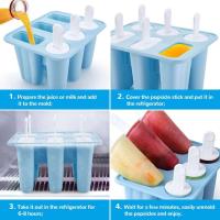 Moldes Helados Silicona 2 Formas - 6 Cavidades Molde Helados Silicona con Palo, Reutilizables Moldes de Paletas de Silicona Moldes de Paletas de Hielo Sin BPA para Niños y Adultos (Azul) - details 1