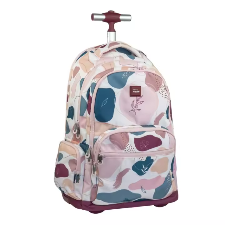 MOCHILA GRANDE ESCOLAR CON RUEDAS 25L MILAN SERIE SLOW ROSA 6 CREMALLERAS - 1