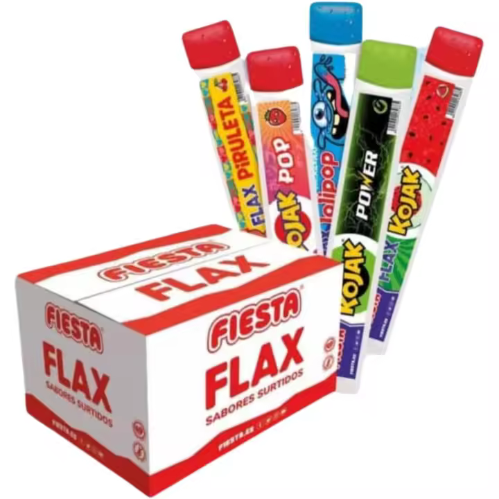 Polos Flash Fiesta - 100 Flax de 70 ml - Flash Sabores Surtidos Kojak - 100 Unidades Sabores Surtidos - 5 Sabores - Polines - 1