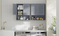 Armario de Pared para Baño, Armario Colgante, Armario de Almacenamiento con Estante Ajustable, Puertas de Doble Persiana y Estante Abierto, 20 x 60 x 70 cm, Gris Místico BBC027P36 - details 1