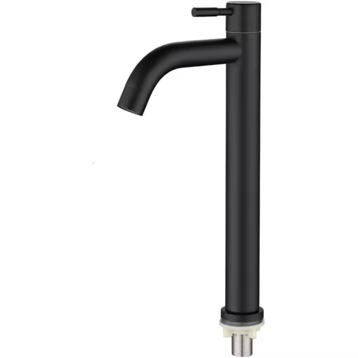 Grifo de Maple Inoxidiable Monomando Frío, Diseño Elegante Retro, Grifo de Lavabo de Baño Esmerilado Mate Negro Mate (L) - 1