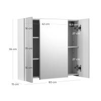 Espejo para baño con armario de pared, almacenamiento elegante de 3 puertas, 60x15x55 cm, con estantes ajustables, color blanco - details 6