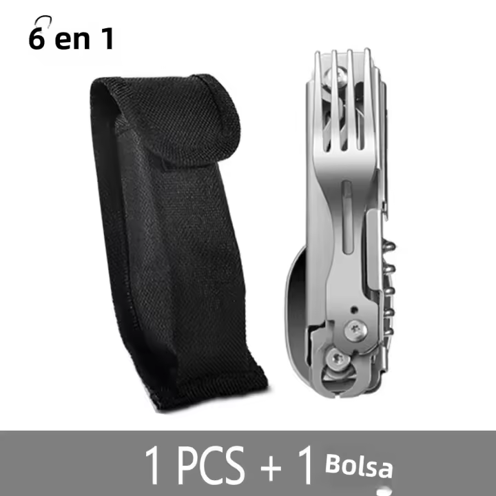 Cuchutlería Plegable Para Camping Multifuncional Portátil Incluye Cuchillo Cucharita Cuchara Abrebotellas Y Abrecajas Equipamiento Para Picnic - 1