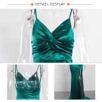 Vestido De Noche Elegante Para Mujer En Satén Verde Esmeralda Con Tirantes Spaghetti Cuello V Y Lazo Vestido De Boda Y Fiesta De Mujer Longitud Del Piés Traje De Novia - details 5