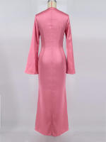Vestido Maxi Elegante Para Mujer Con Cintura Alta Manga Larga Slim Fit Vestido Largo De Fiesta Casual Lujo Otoño Vestido Synthético - details 1