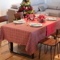 Manterol - Mantel cuadros navideños con hilo dorado de tela con tratamiento anti-manchas, repele el agua y las manchas, tejido de hilo tintado de calidad y duradero. - details 0