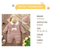 Romper Con Gorro Para Bebés Niñas Primavera Otoño Invierno Rosa Mangas Largas Tejido Nueva Nacida Salto Completo Cierre Pullover 0-18m Ropa De Bebé - details 1